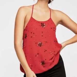 Free People Embellished Star Cami Sequin Racerback Tank Top